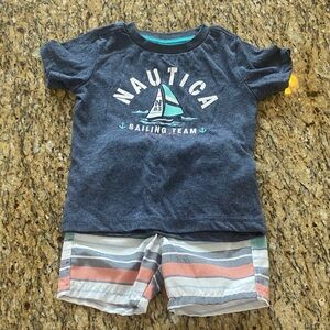 Nautica Navy Sailing Tee and Striped Shorts Set